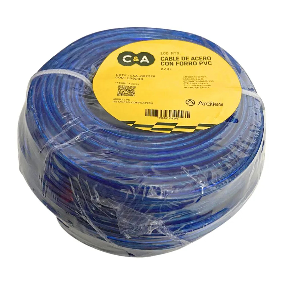 CABLE ACERO C/FORRO AZUL X 100MTS 139080 C&A