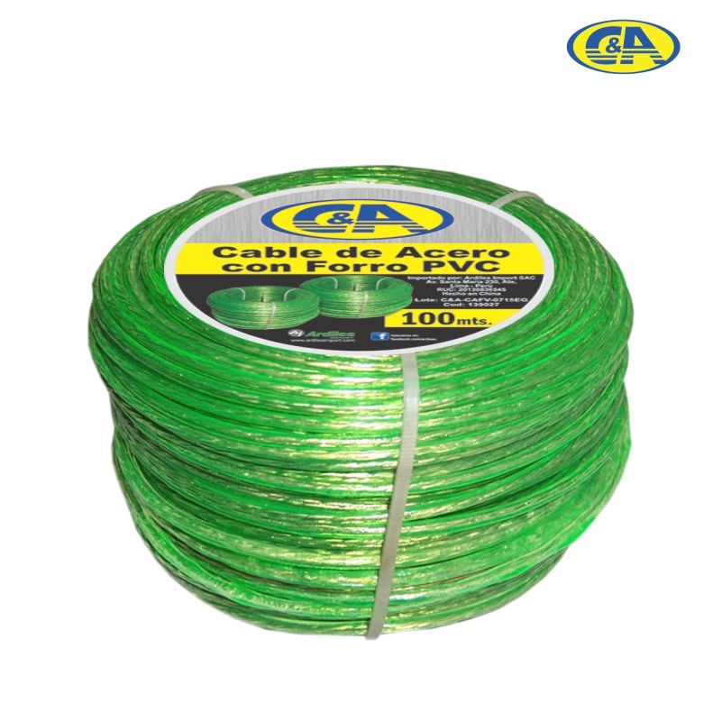 CABLE ACERO C/FORRO VERDE X 100MTS 139027 C&A