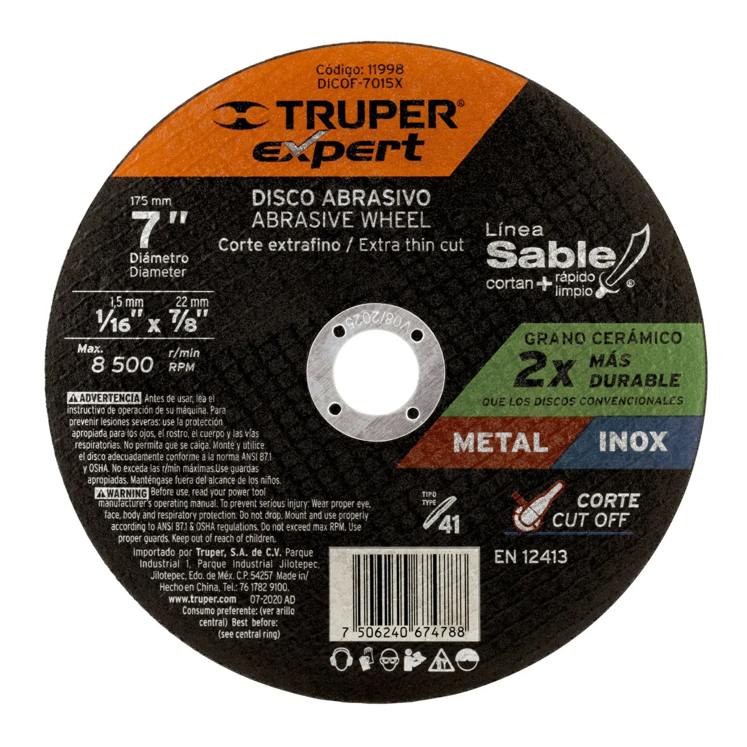 DISCO CORTE METAL 7″ X 1.6MM 1/16 X 7/8" EXPERT - TRUPER
