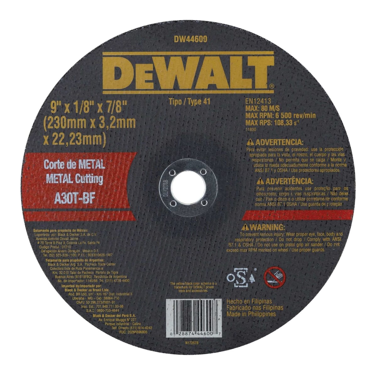 DISCO CORTE METAL DE 9" DW44600 - DEWALT