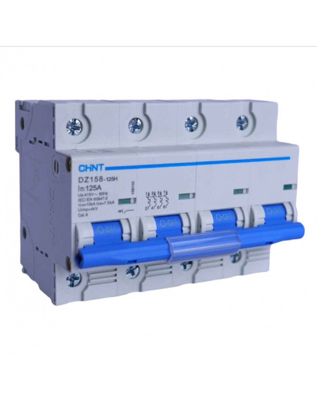 INTERRUPTOR TM TETRAPOLAR RIEL DIN DZ158 - 125 4P X 100A. 10KA - CHINT