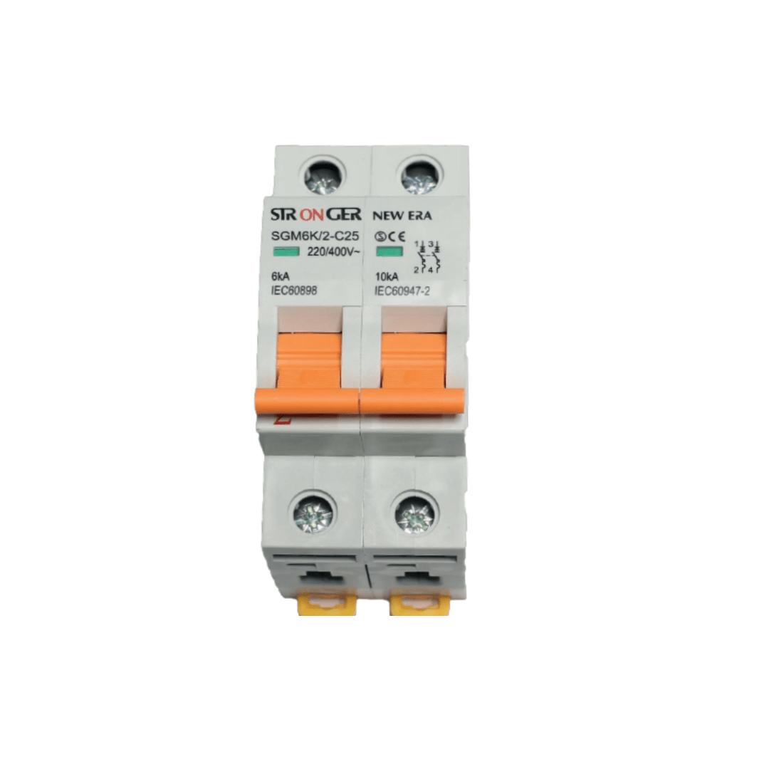 INTERRUPTOR TERMOMAGNETICO TIPO RIEL 2 X C10A (SGM6K/2 - C10) - STRONGER