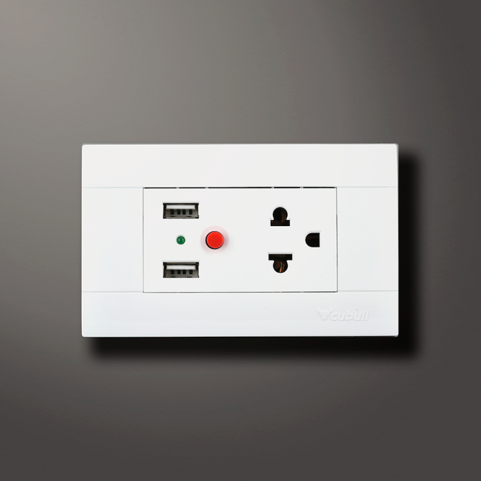 TOMACORRIENTE + TIERRA UNIVERSAL + 2 USB A3-032 (BLANCO) - CUBULL